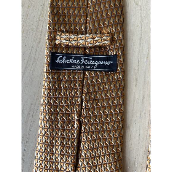 Salvatore Ferragamo Italian Silk Tie Gold Orange Dazzle Geometric Retro Y2K 90s